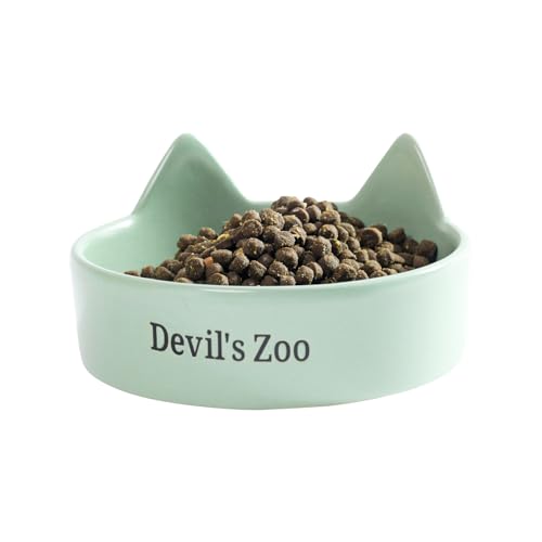 Devil's Zoo Futternapf Keramik Universal Haustier Futternapf und Trinknapf für kleine und mittelgroße Katzen und Hunde Niedliche Katzenohren Nichtmetall Langlebig Grün von Devil's Zoo