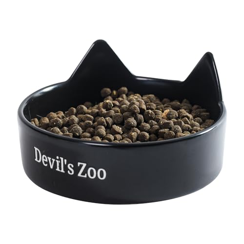 Devil's Zoo Futternapf Keramik Universal Haustier Futternapf und Trinknapf für kleine und mittelgroße Katzen und Hunde Niedliche Katzenohren Nichtmetall Langlebig Schwarz von Devil's Zoo