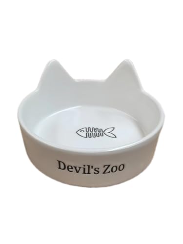 Devil's Zoo Futternapf Keramik Universal Haustier Futternapf und Trinknapf für kleine und mittelgroße Katzen und Hunde Niedliche Katzenohren Nichtmetall Langlebig Weiß von Devil's Zoo