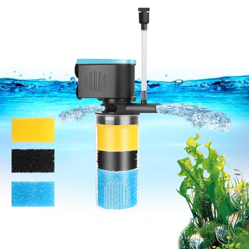 Devopet Aquariumfilter für Aquarien, 3-stufiger interner Aquariumfilter mit doppeltem Wasserauslass und Belüftung von Devopet