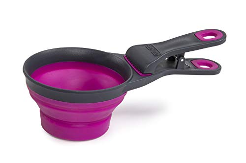 Dexas KlipScoop Faltbare Trockenfutterschaufel und Hundefutterbeutel-Clip, 1 Tasse Kapazität, Fuchsia von Dexas