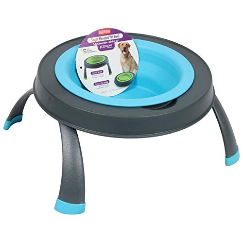 Dexas Popware for Pets (PW140432312) Futterspender für Haustiere, Einzelbett, erhöht, Grau/Blau, Größe L / 4 Tassen von Dexas