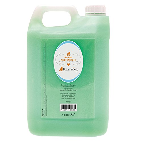 Dezynadog De-Matt Magic Dog Shampoo, unübertroffenes Pflegeshampoo für Haustiere, Entfilzungs- und Entwirrungsshampoo für Hunde, spendet trockenem Fell Feuchtigkeit, hergestellt in Großbritannien, 5L von Dezynadog