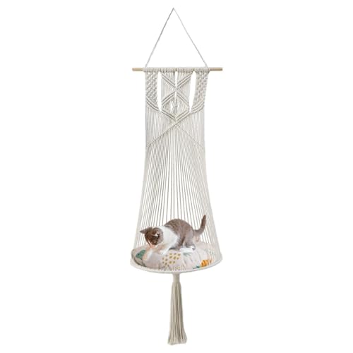 Dfstvup Boho Katzenschaukelbett, Katzenbett Hängematte - Bohemia Multifunktionales Katzenbett - Handgewebte Baumwollseilbetten für Kätzchen, Bettschaukelbett für Fenster, Ecke, Garten von Dfstvup