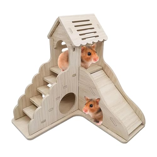 Dfstvup Meerschweinchen-Verstecke Holz, Waldhamsterhaus, Zweistöckiges Hamsterhaus, Chinchilla-Haus, Lustiges Hamsterhabitat, Hamsterkäfig-Zubehör für Kleintiere von Dfstvup