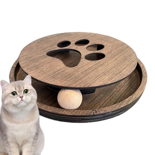 Dfstvup Rundes Katzenspielzeug, Katzen-Spin-Ball-Spielzeug - Rundes interaktives Katzenspielzeug | Hölzernes Spinner-Spaßspielzeug, Robustes interaktives Fährtenspielzeug für Hauskatzen fördert die von Dfstvup