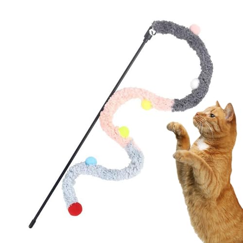 Dfstvup Weihnachts-Katzen-Teaser,Katzen-Teaser-Zauberstab | Interaktives Weihnachtsspielzeug für Haustiere - Buntes Plüsch-Katzenfänger-Spielzeug, attraktiv für Katzen, Kätzchen, die Übungen Spielen von Dfstvup