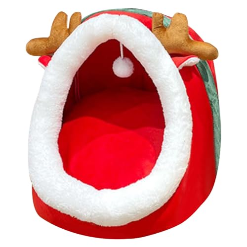 Cat Cave Bed, Semi-Enclosed Cats Bed, Christmas Themed Cat Bed, Kitten Bed Puppy Pet Small Dog Cave Bed Cat Cave Beds with Removable Washable Cushion Pillow for Small to Medium Indoor Cats/Dogs von Dgayaeic