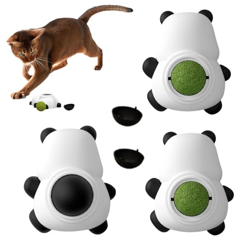 Dgayaeic Katzenminze-Rollerball,Katzenminze-Bälle, Essbarer Wandball mit Katzenminze, 3 Stück, Licker, Drehbares Panda-förmiges Katzenminze-Snack-Rollerball-Kätzchen-Kauspielzeug zum Reinigen der von Dgayaeic