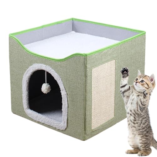 Großes Katzenbett, Faltbare Kätzchenhöhle, Pet Cat House -Würfel Kratzblock, gemütliche und geräumige Höhle, niedliches Schlafzelt -Design, inklusive Plüschballspielzeug, 41 x 41 x 35 cm für Kätzc von Dgayaeic