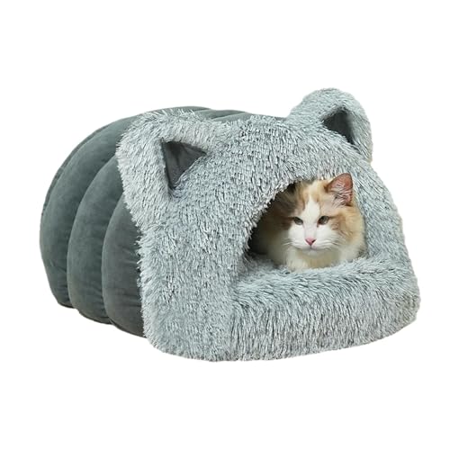 Katzenbetthöhle, niedliches Katzenbett mit Kapuze und Katzenohren-Design, warme Plüsch-Katzenhöhle, bedecktes Katzenbett, leicht zu reinigen und zu pflegen, Haustierzelt, Höhle, Bett, Versteck für von Dgayaeic