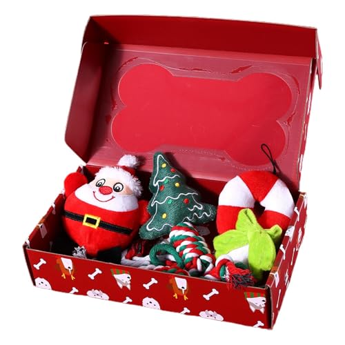 Weihnachts-Hundespielzeug, 4 Stück, Kauspielzeug, Welpenspielzeug, Hundespielzeug für Langeweile, quietschendes Weihnachts-Plüsch-Hundespielzeug, Hunde-Kauspielzeug, 1 Box, interaktives von Dgayaeic