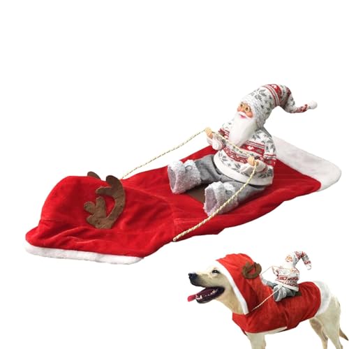 Weihnachts-Outfit für Hunde, Lauf-Weihnachtsmann-Kostüme, Weihnachtsmann-Motiv, Reiten auf Haustieranzug, Kleidung, Weihnachtstier-Outfit, festlicher Kapuzenmantel, bequem zu tragen für kleine bis XXL von Dgayaeic