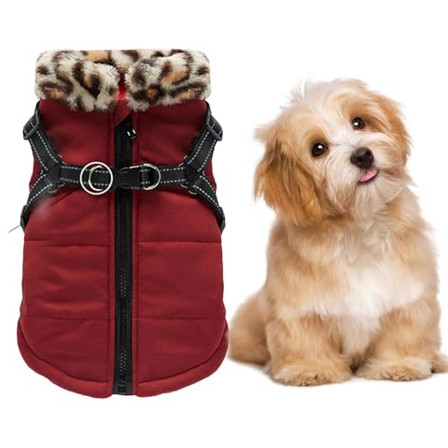 Doggykings Jacke, Hundemantel mit Geschirr für den Winter, reflektierende Hundekleidung, einfach zu tragen, bequem und bequem, sanft zur Haut, Lila/Burgunderrot, für Hunde von Dgkdek