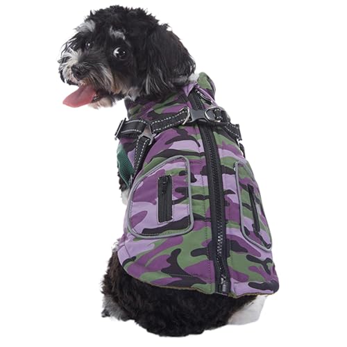 Doggykings Jacke, Hundemantel mit Geschirr für den Winter, reflektierende Hundekleidung, einfach zu tragen, bequem und bequem, sanft zur Haut, Lila/Burgunderrot, für Hunde von Dgkdek