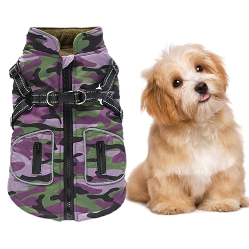 Doggykings Jacke, Hundemantel mit Geschirr für den Winter, reflektierende Hundekleidung, einfach zu tragen, bequem und bequem, sanft zur Haut, Lila/Burgunderrot, für Hunde von Dgkdek