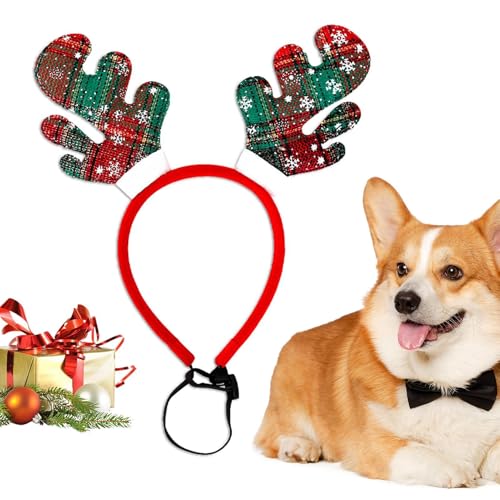 Weihnachts-Hunde-Stirnband – Weihnachts-Hundegeweih-Stirnband, weiches Haustier-Zubehör-Set, Haustierkostüm-Zubehör für Kaninchen, Haustiere, Katzen von Dgkdek