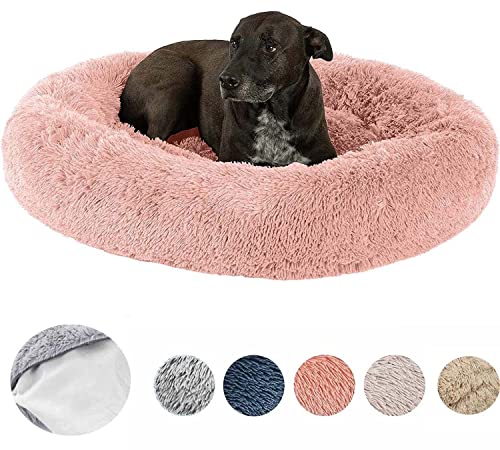 Beruhigendes Hundebett, Anti-Angst, für große, mittelgroße und kleine Hunde/Katzen, Kunstfell, rund, Donut-Kuddler, Haustierbett, weiches Welpen-Sofa, Hundekissen, abnehmbar von Dhao