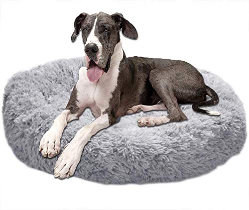 Beruhigendes Hundebett aus Kunstfell, Durchmesser 70 cm, Anti-Angst, rund, warmes Hundekissen für kleine, mittelgroße und große Haustiere, waschbar, luxuriöser Plüschkorb, rutschfest von Dhao