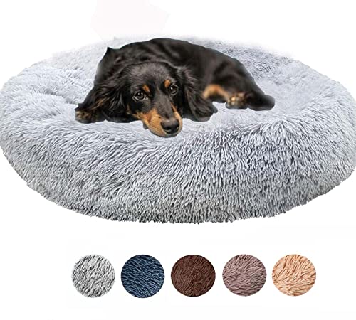 Donut Beruhigendes Hundebett, Anti Angst Cuddler Haustierbett, Plüsch Weiches Großes Hundekissen, Warme Welpe Katze Matte Sofa für Zwinger Nest, Waschbar und rutschfest von Dhao