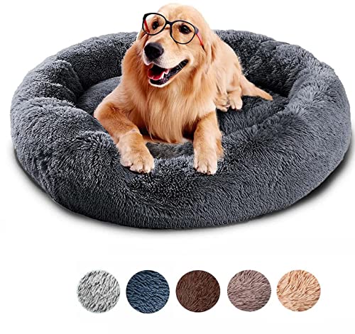 Donut Beruhigendes Hundebett, Anti Angst Cuddler Haustierbett, Plüsch Weiches Großes Hundekissen, Warme Welpe Katze Matte Sofa für Zwinger Nest, Waschbar und rutschfest von Dhao