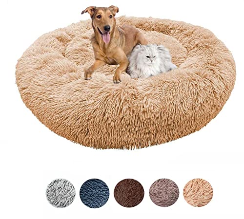 Donut Beruhigendes Hundebett, Anti Angst Cuddler Haustierbett, Plüsch Weiches Großes Hundekissen, Warme Welpe Katze Matte Sofa für Zwinger Nest, Waschbar und rutschfest von Dhao