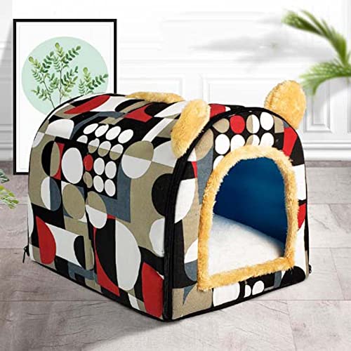 Katzenbett Hundebett Weich Bequem Haus Schlafen Käfig Abnehmbares und Waschbares Kissen Cartoon Hundehaus Winter Warm Haustier Schlaf Bett von Dhao