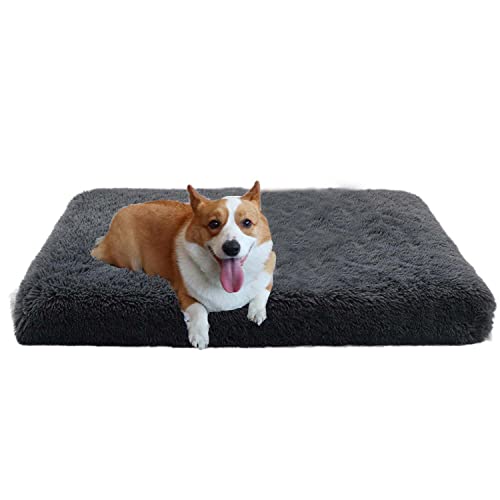 Premium Weiches Plüsch Hundebett Quadratisch Luxus Memory Foam Kissen Orthopädische Hundematratze Matte für Hundekäfig/Zwinger Abnehmbarer waschbarer Bezug und rutschfeste Unterseite L von Dhao