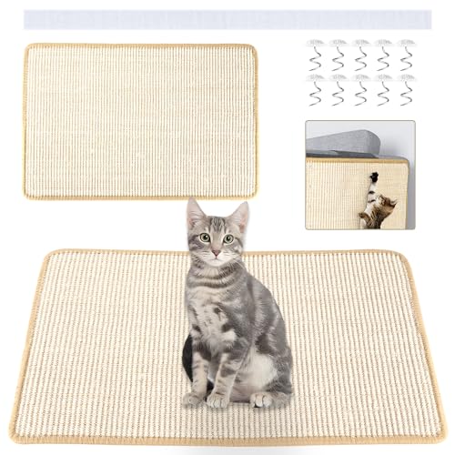 Kratzbretter Katze Kratzmatte Katze Wand Katzen Kratzbrett Sisalmatte 60 x 40cm Widerstandsfähig Katzenmöbel Fußmatte mit Selbstklebender Unterlage und 10 Spiralnägeln für Sofa Möbel Tür Kratzschutz von Dhohoo