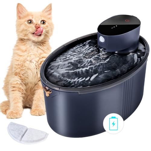 Trinkbrunnen für Katze Kabellos Katzenbrunnen mit Bewegungsmelder 2,5 L Leiser Katzen Trinkbrunnen mit Aktivkohlefilter 4000mAh Akkukapazität Trinkbrunnen für Katzen Schwarz von Dhohoo