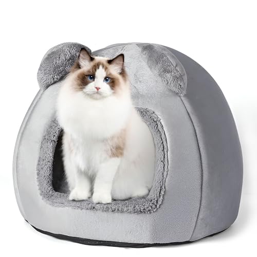 Dhqkqg Katzenbett, Große Katzen Katzenhöhle, Katzenhaus Indoor mit Katzenkissen, Katzen Bettchen Waschbar, undAbnehmbarem Matte, ür Katzen, Hasen, Hunde und Andere Kleintiere (Grau) von Dhqkqg