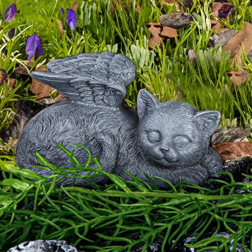 DiDiBirDi Katze Engel Haustier Denkmal Gedenkstein für Katze Grab Marker Tribut Statue,Katze Indoor Memorial Geschenk für den Verlust von Katze, schlafende Katzeengelfigur aus Kunstharz von DiDiBirDi