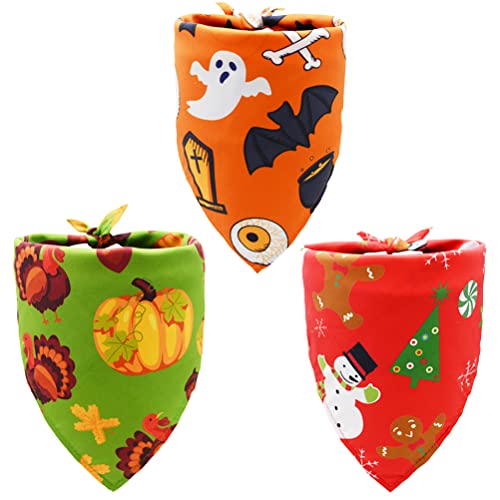 3 Stück Halloween Thanksgiving Weihnachten Hund Bandana Dreieck Lätzchen Hundeschals Weich Bequem Waschbar mit charmanten Mustern von Diaurbsie