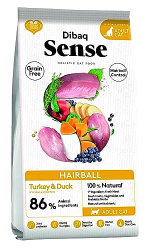 Dibaq Sense Cat Hairball - Truthahn und Entenfutter, speziell für ausgewachsene Katzen mit langem Haar und sterilisiert, 100 % natürlich und getreidefrei, 6 kg von Dibaq Sense