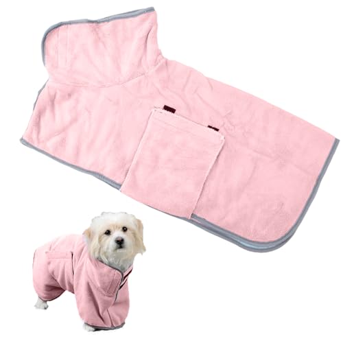 Dibotell Hundebademantel Mikrofaser Hundetrockenmantel für kleine und mittelgroße Hunde, super saugfähig hundehandtuch Verstellbar Kragen und Taille Trockenmantel zum Baden und Schwimmen (Rosa) von Dibotell