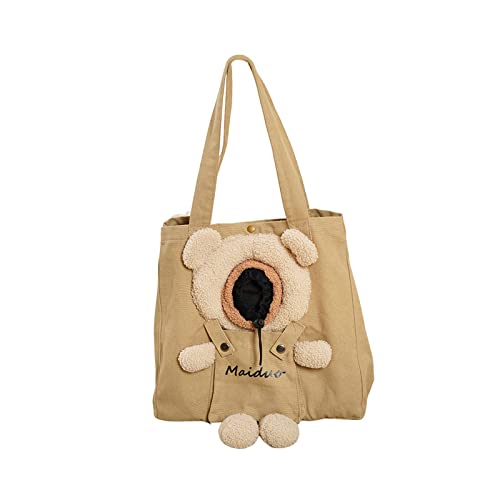 Dickly Pet Umhängetasche Tasche Hand Tote Reise Cartoon Bär Form Carrier Outdoor, Khaki von Dickly