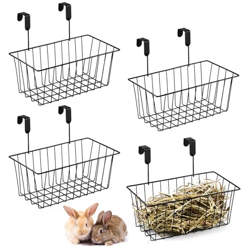 Didaey 4 Stück Hasen-Heu-Futterspender aus schwarzem Metall, strapazierfähig, Meerschweinchen-Zubehör, zum Aufhängen, Meerschweinchen-Futterspender, Chinchillas, 27.7x15.9x11.4 cm von Didaey