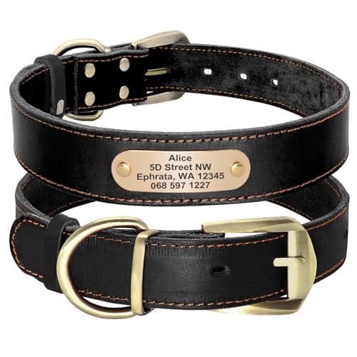 Didog Hundehalsband aus echtem Leder mit graviertem Namensschild, personalisierbar, weiches Leder, Hundehalsband mit individuellem ID-Etikett, von Didog