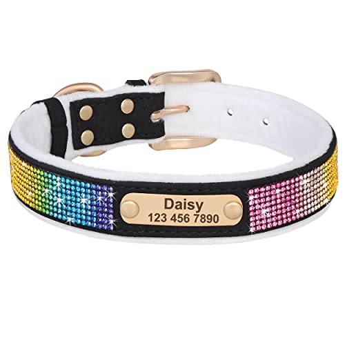 Didog Hundehalsband, weiches Samt, personalisierbar, mit glitzernden Strasssteinen, warm, für kleine, mittelgroße und große Hunde und Katzen, schwarz, M von Didog