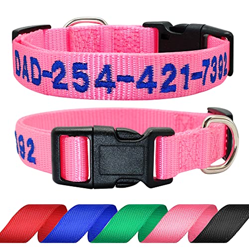 Didog Personalisiertes Besticktes Hundehalsband mit Namen und Telefonnummer, personalisierbares Hundehalsband für kleine, mittelgroße und große Hunde, rosa Halsband, Blauer Faden von Didog