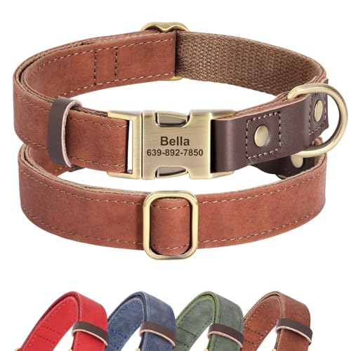 Didog Personalisiertes Hundehalsband aus Leder, weich, langlebig, benutzerdefinierte Hundehalsbänder, verstellbares Hundehalsband mit Namensschild und Schnellverschluss-Metallschnalle für kleine, von Didog