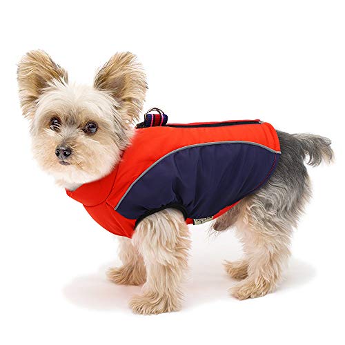 Didog Warmer Hundemantel für kleine Hunde und Katzen, mit Fleece gefüttert, reflektierend, für kaltes Wetter, Sportweste mit Reißverschluss und Leinen-Ring zum Spazierengehen, Wandern, Rot von Didog