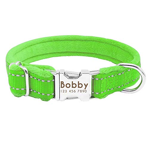 Didog Weich gepolstertes Hundehalsband, Flanell gepolstertes Hundehalsband, reflektierende Gravur, Halsband für kleine, mittelgroße und große Hunde, grün, große Größe von Didog