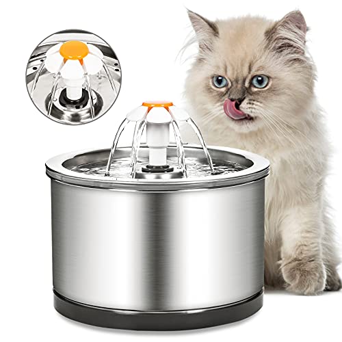 Diealles Shine Katzenbrunnen Edelstahl, 2.5L Ultra-Leise Katzen Trinkbrunnen, Wasserspender Katzen Elektrisch mit Pumpe Filter Reinigungsbürsten LED-Licht für Katze Hunde von Diealles Shine