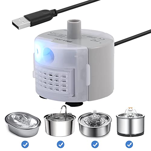 Diealles Shine Katzenbrunnen Pumpe mit LED, Leise Ersatzpumpe Katzenbrunnen USB, Katzen Trinkbrunnen Pumpe für 2.5L Katzenbrunnen Edelstahl von Diealles Shine