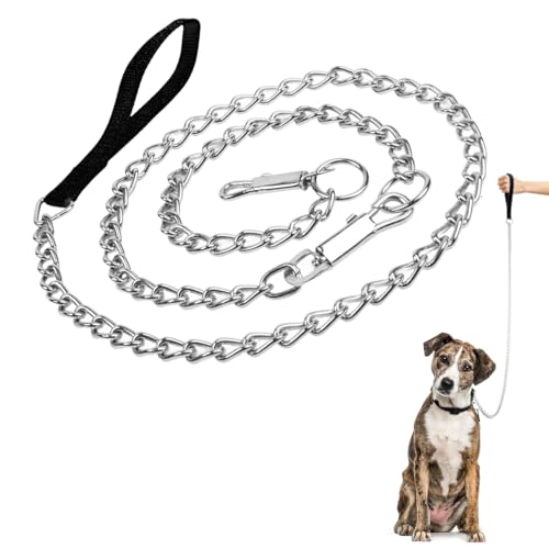 Hundeleine aus Metall, mit Eisenhalsband, kaufest, robuste Anti-Biss-Leine für Haustiere, mit weichem Nylon-Griff, für kleine, mittelgroße und große Hunde von Difistik