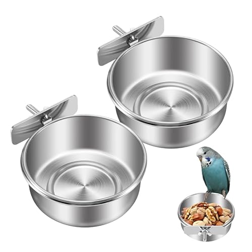 Diheohg 2Er Pack VogelkäFig Futter Wasserspender Papageienfutter Teller VogelhäUschen Tasse für KäFig, Edelstahl Vogelfutterhalter BehäLter für Papageien Frettchen Sittich von Diheohg