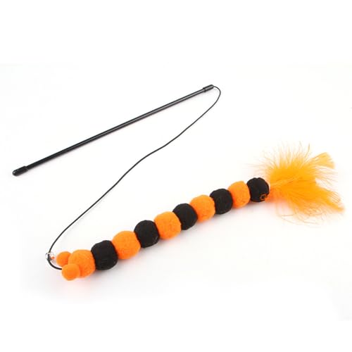 2 Stück Katze Teaser,Interaktive Katze Spielzeug Halloween Katze Wand Katze Feder Spielzeug mit Glocken Haustier Teaser Wands Katze Übung Spielzeug Halloween Party Supplies von DiiWmme