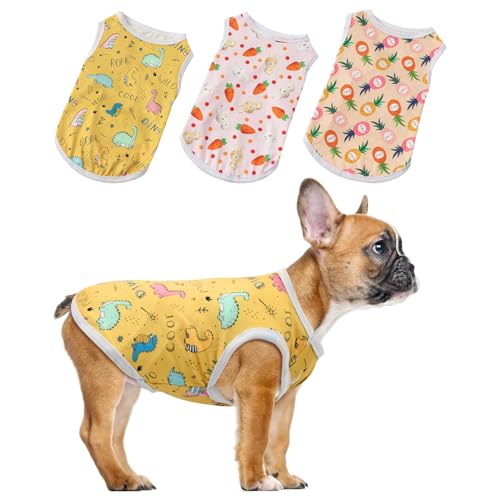 3er-Pack Hunde-Shirts, Sommerkleidung, Baumwolle, dünne Sommerweste für Haustiere, Welpen, T-Shirts, elastisch, weich, bequem, bedrucktes T-Shirt für kleine, mittelgroße Hunde, Größe M von DiiWmme