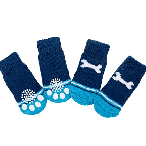 4 x Hundesocken, rutschfest, Pfotenschutz, niedliche Katzensocken, weich, bequem, für drinnen und draußen, kleine Hunde, Katzen, Welpen (blau) von DiiWmme